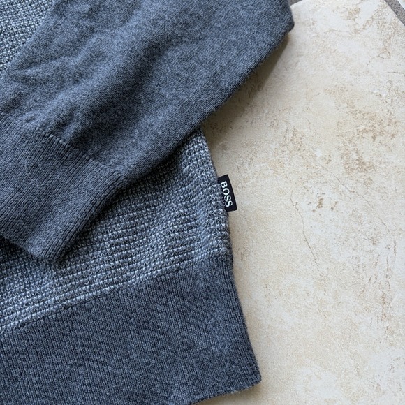 Hugo Boss Jacket Mens Medium Gray 1/4 Zip Cotton Wool Blend Knit Pullover - Picture 3 of 10